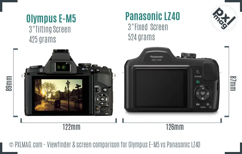Olympus E-M5 vs Panasonic LZ40 Screen and Viewfinder comparison Olympus E-M5 vs Panasonic LZ40 Screen and Viewfinder comparison