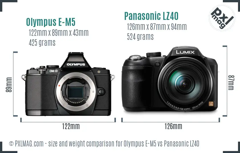 Olympus E-M5 vs Panasonic LZ40 size comparison Olympus E-M5 vs Panasonic LZ40 size comparison