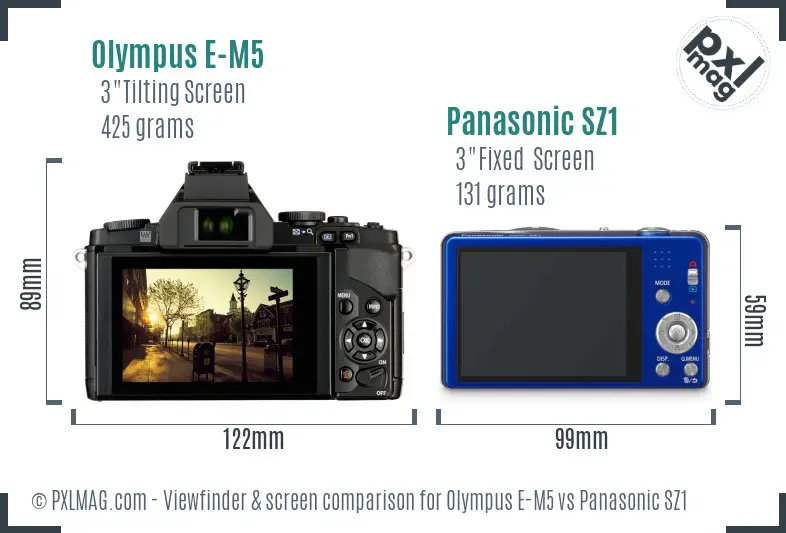 Olympus E-M5 vs Panasonic SZ1 Screen and Viewfinder comparison