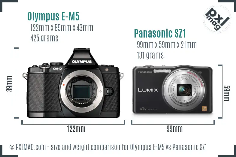 Olympus E-M5 vs Panasonic SZ1 size comparison