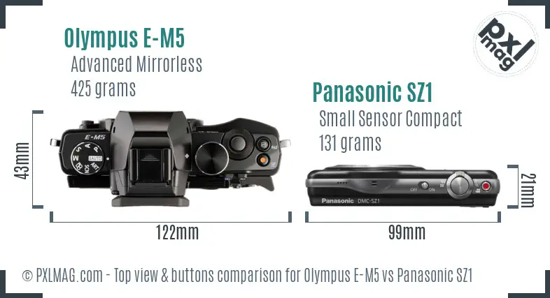 Olympus E-M5 vs Panasonic SZ1 top view buttons comparison