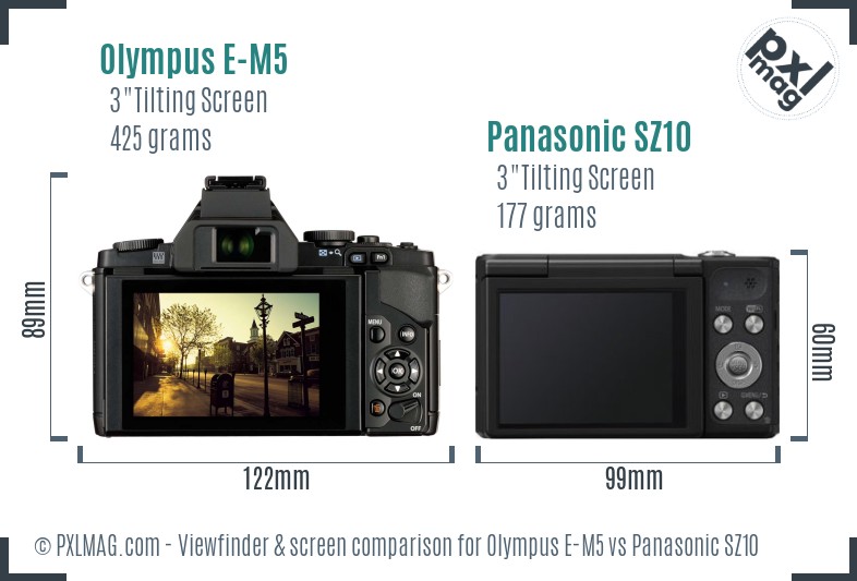 Olympus E-M5 vs Panasonic SZ10 Screen and Viewfinder comparison