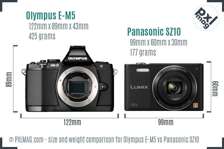 Olympus E-M5 vs Panasonic SZ10 size comparison