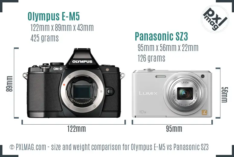 Olympus E-M5 vs Panasonic SZ3 size comparison