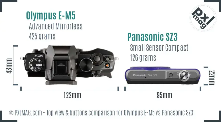 Olympus E-M5 vs Panasonic SZ3 top view buttons comparison