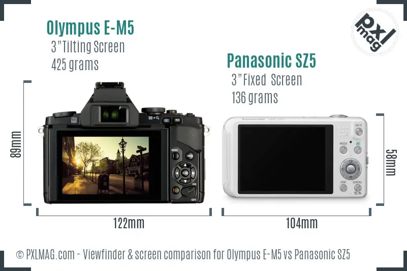 Olympus E-M5 vs Panasonic SZ5 Screen and Viewfinder comparison