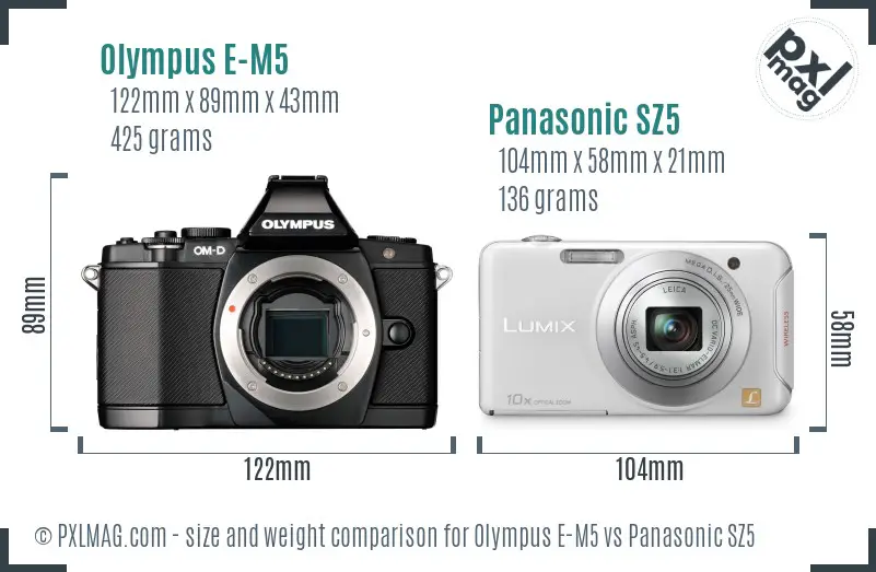 Olympus E-M5 vs Panasonic SZ5 size comparison