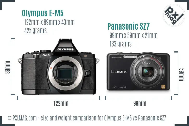 Olympus E-M5 vs Panasonic SZ7 size comparison