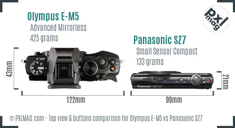 Olympus E-M5 vs Panasonic SZ7 top view buttons comparison