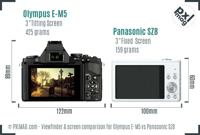 Olympus E-M5 vs Panasonic SZ8 Screen and Viewfinder comparison