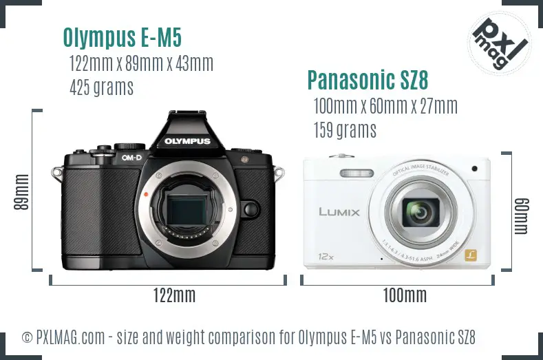 Olympus E-M5 vs Panasonic SZ8 size comparison