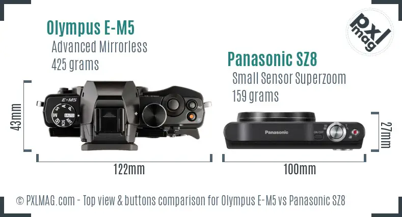 Olympus E-M5 vs Panasonic SZ8 top view buttons comparison