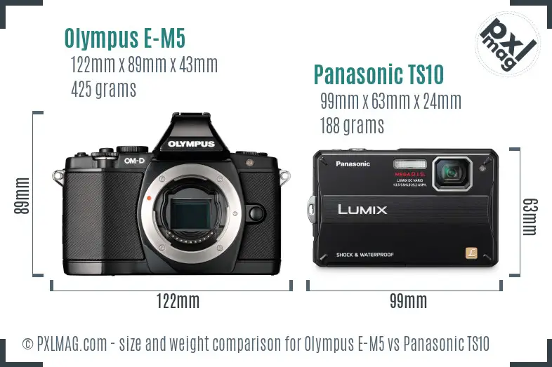 Olympus E-M5 vs Panasonic TS10 size comparison