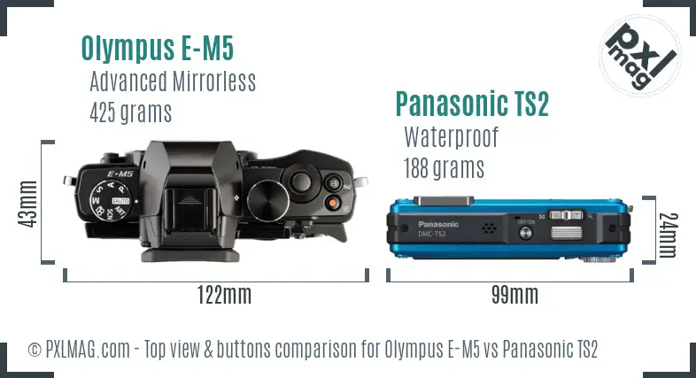 Olympus E-M5 vs Panasonic TS2 top view buttons comparison