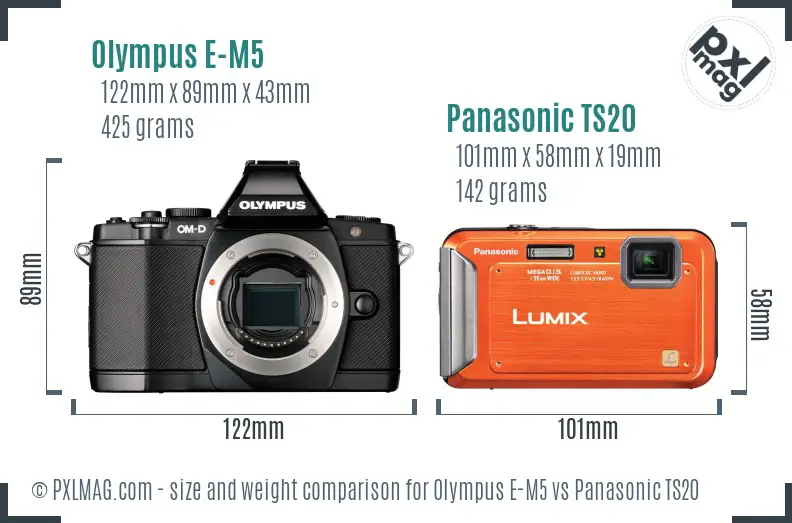 Olympus E-M5 vs Panasonic TS20 size comparison