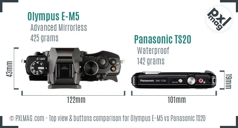 Olympus E-M5 vs Panasonic TS20 top view buttons comparison