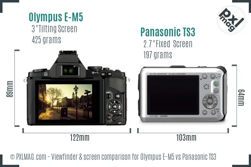 Olympus E-M5 vs Panasonic TS3 Screen and Viewfinder comparison