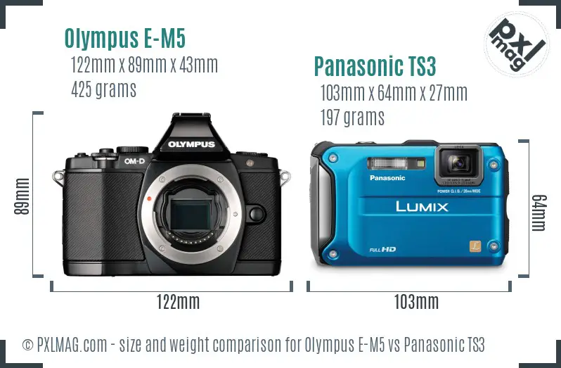 Olympus E-M5 vs Panasonic TS3 size comparison
