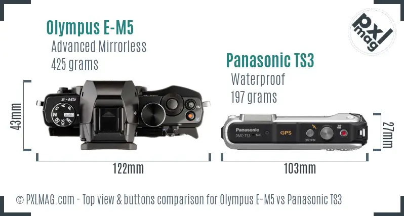 Olympus E-M5 vs Panasonic TS3 top view buttons comparison