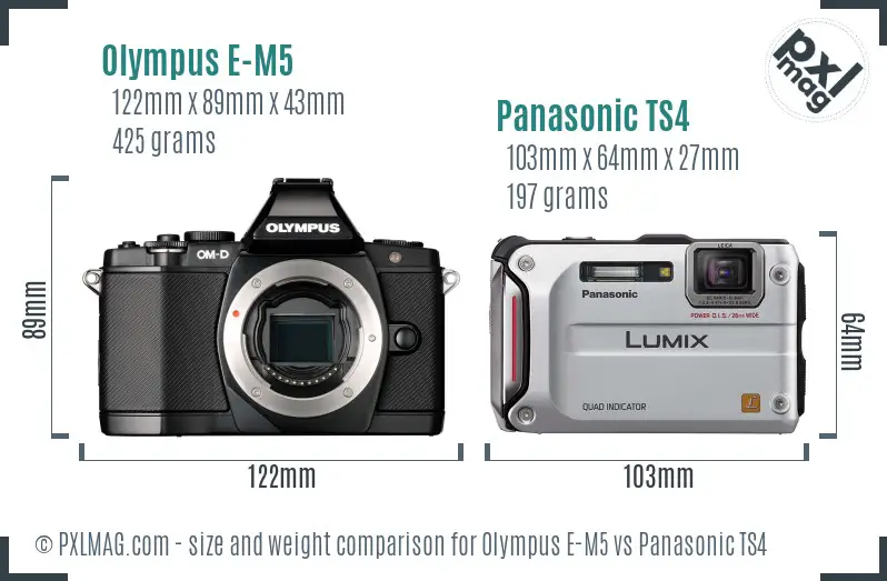 Olympus E-M5 vs Panasonic TS4 size comparison
