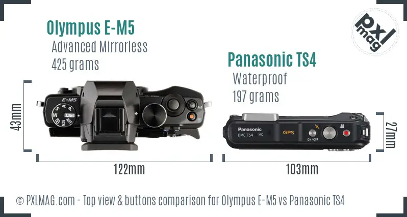 Olympus E-M5 vs Panasonic TS4 top view buttons comparison