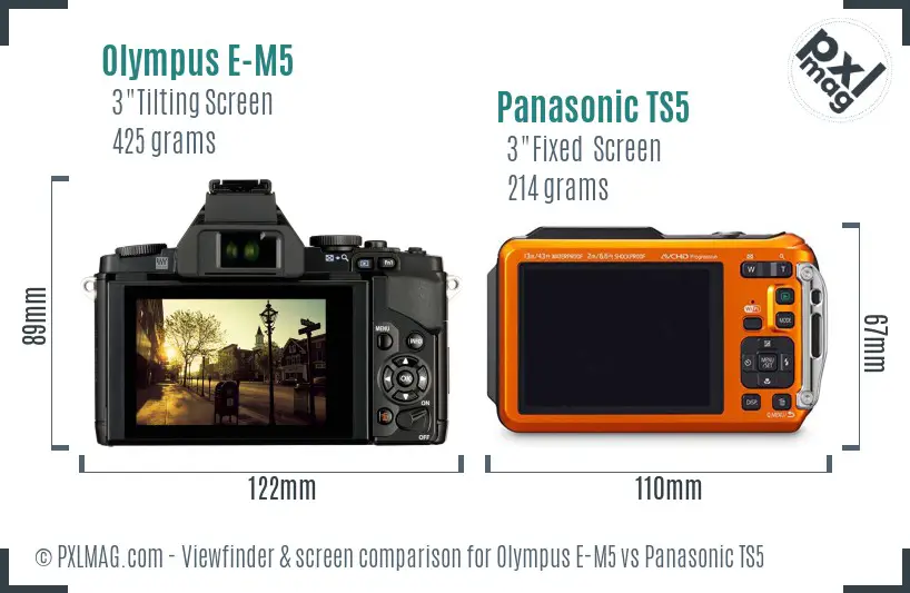Olympus E-M5 vs Panasonic TS5 Screen and Viewfinder comparison