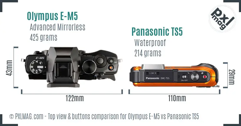 Olympus E-M5 vs Panasonic TS5 top view buttons comparison