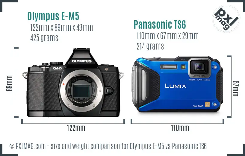 Olympus E-M5 vs Panasonic TS6 size comparison
