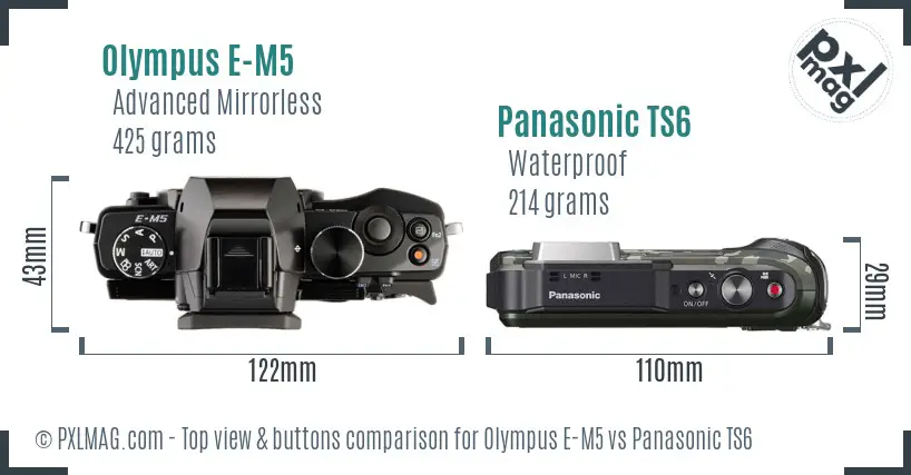 Olympus E-M5 vs Panasonic TS6 top view buttons comparison