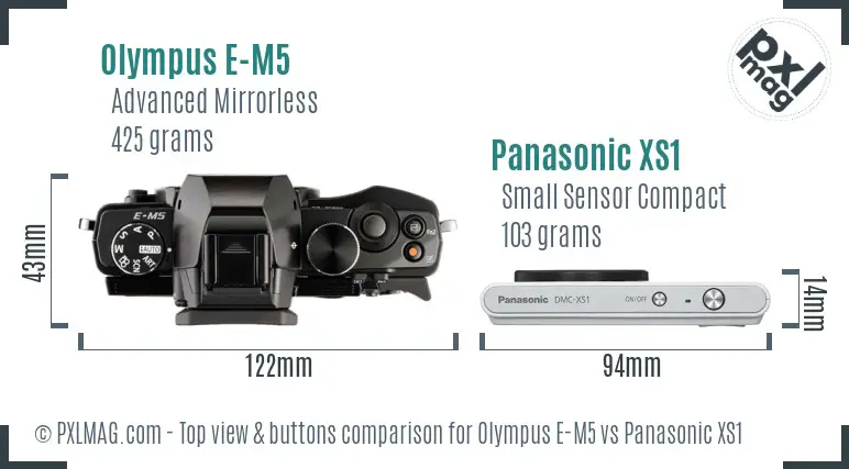Olympus E-M5 vs Panasonic XS1 top view buttons comparison