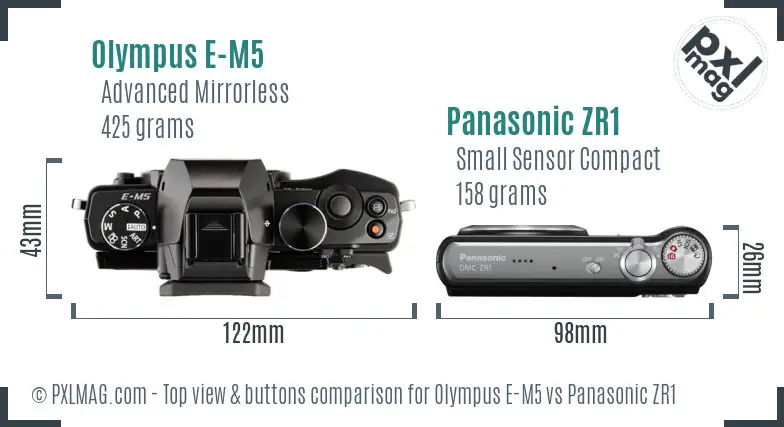 Olympus E-M5 vs Panasonic ZR1 top view buttons comparison