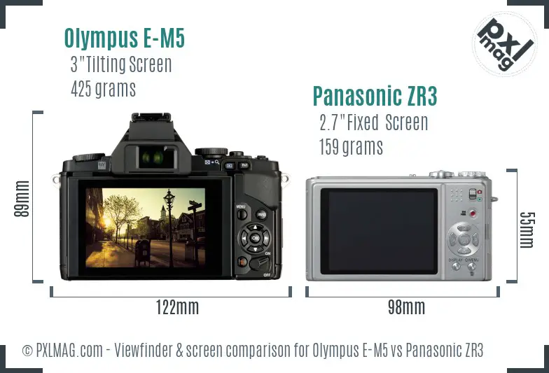 Olympus E-M5 vs Panasonic ZR3 Screen and Viewfinder comparison