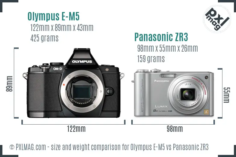Olympus E-M5 vs Panasonic ZR3 size comparison