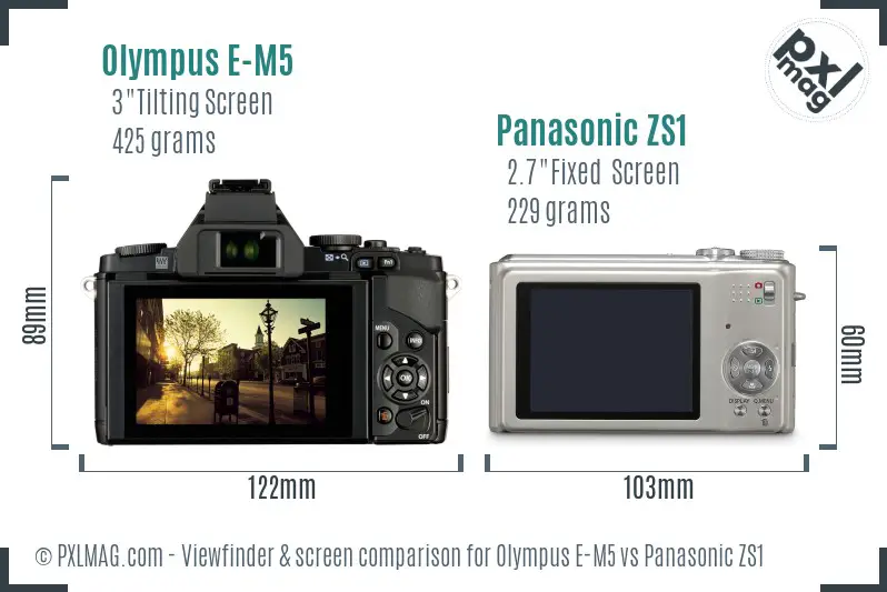 Olympus E-M5 vs Panasonic ZS1 Screen and Viewfinder comparison