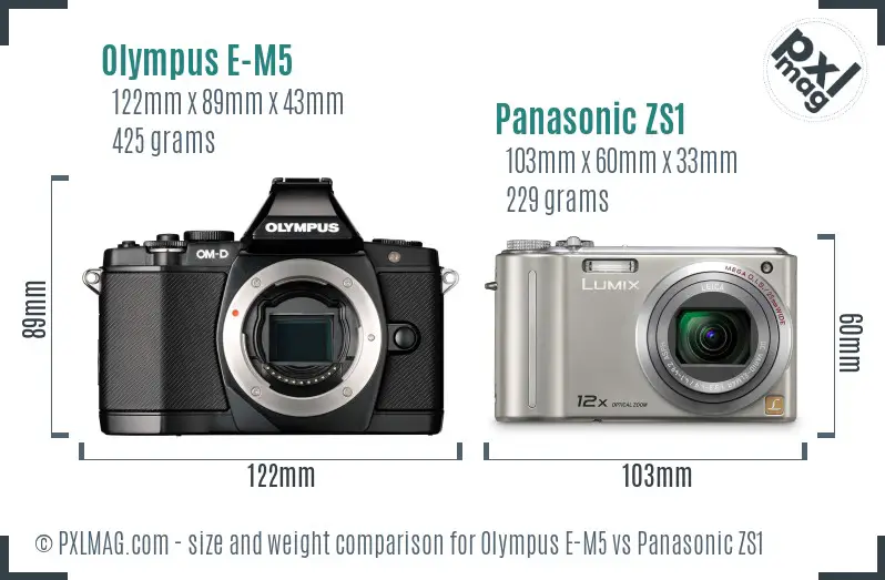 Olympus E-M5 vs Panasonic ZS1 size comparison