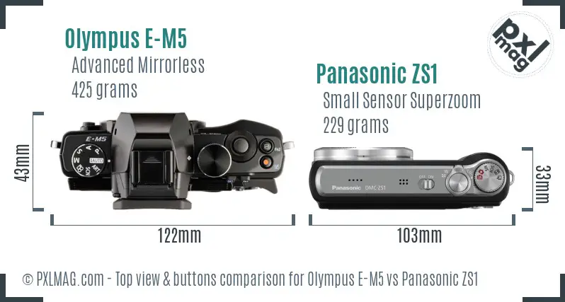 Olympus E-M5 vs Panasonic ZS1 top view buttons comparison