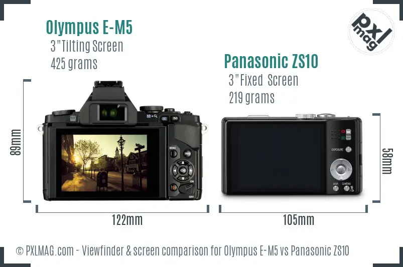 Olympus E-M5 vs Panasonic ZS10 Screen and Viewfinder comparison