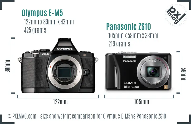 Olympus E-M5 vs Panasonic ZS10 size comparison