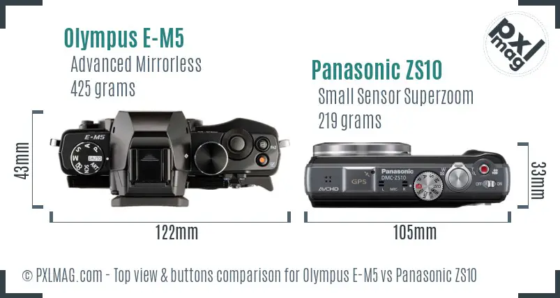 Olympus E-M5 vs Panasonic ZS10 top view buttons comparison