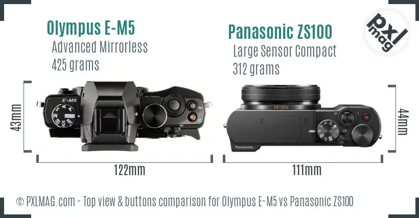 Olympus E-M5 vs Panasonic ZS100 top view buttons comparison