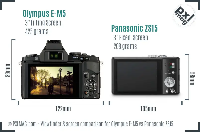 Olympus E-M5 vs Panasonic ZS15 Screen and Viewfinder comparison