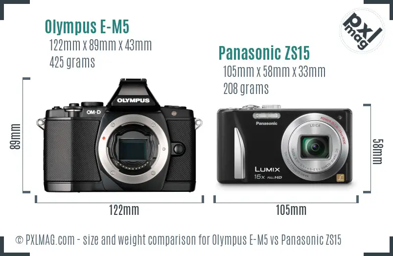 Olympus E-M5 vs Panasonic ZS15 size comparison