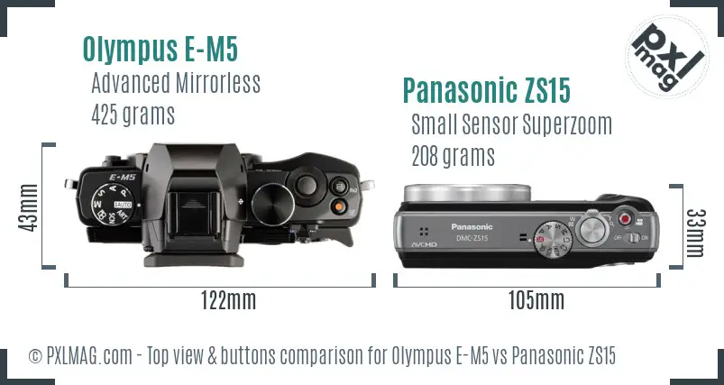 Olympus E-M5 vs Panasonic ZS15 top view buttons comparison