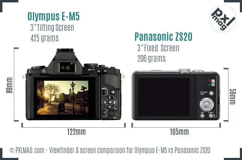 Olympus E-M5 vs Panasonic ZS20 Screen and Viewfinder comparison