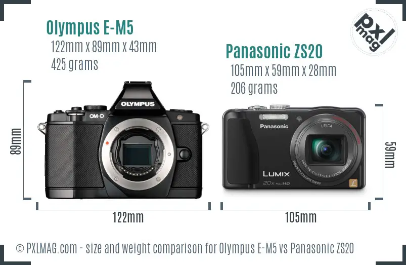 Olympus E-M5 vs Panasonic ZS20 size comparison