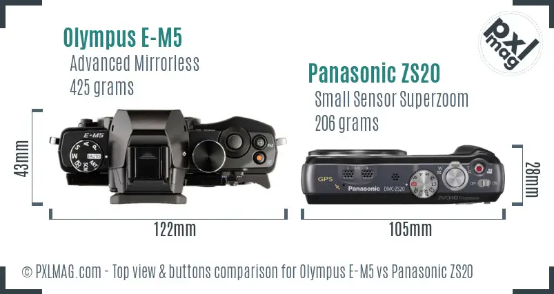Olympus E-M5 vs Panasonic ZS20 top view buttons comparison
