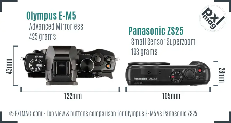 Olympus E-M5 vs Panasonic ZS25 top view buttons comparison