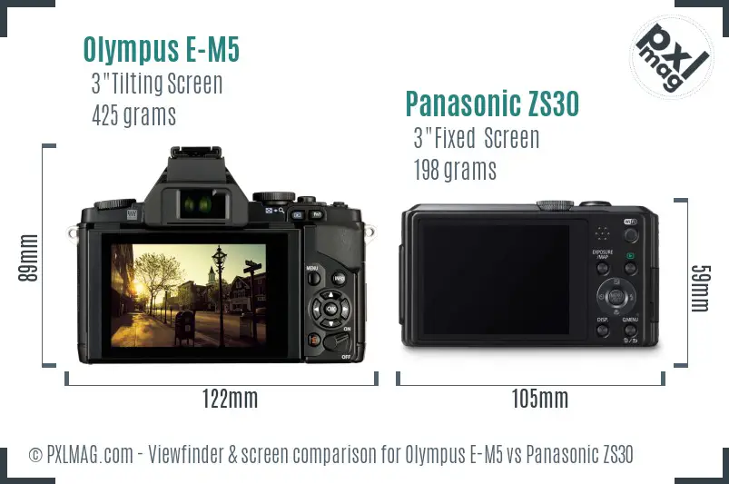 Olympus E-M5 vs Panasonic ZS30 Screen and Viewfinder comparison