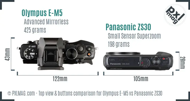 Olympus E-M5 vs Panasonic ZS30 top view buttons comparison