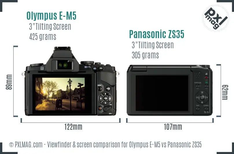 Olympus E-M5 vs Panasonic ZS35 Screen and Viewfinder comparison